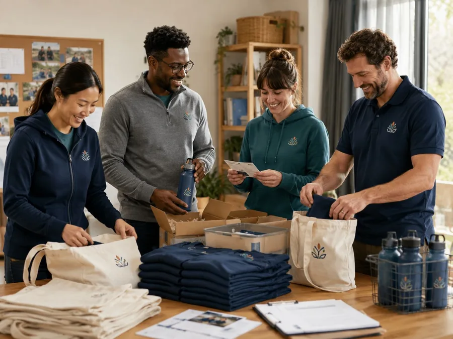 Nonprofit team in branded apparel